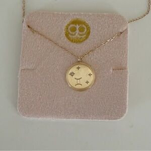 Gorjana 14k solid Gold with diamond Zodiac Gemini Disc Necklace